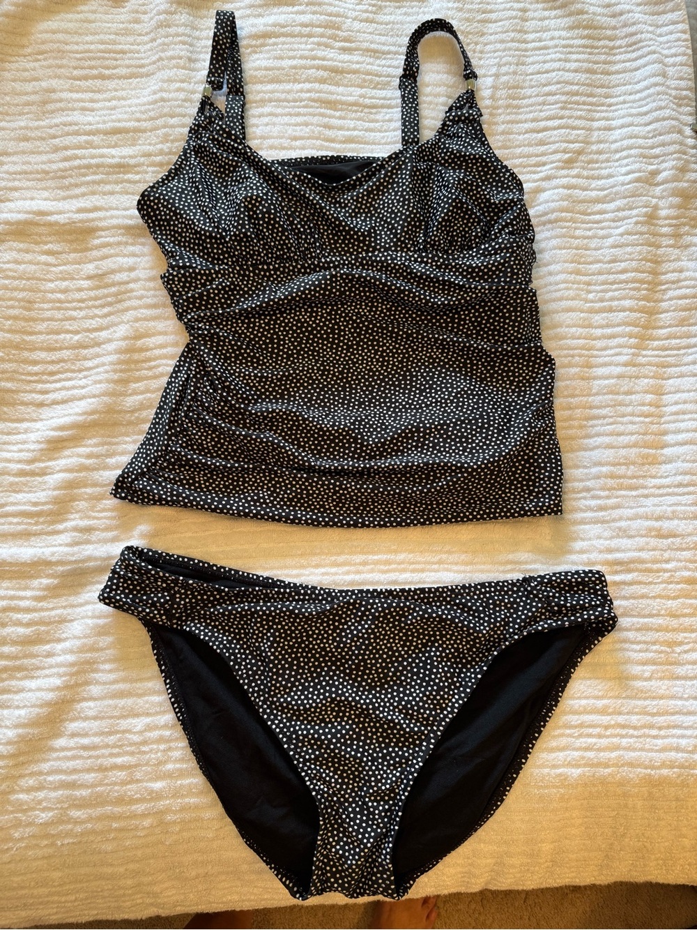RACHEL Rachel Roy Black Swim Suit/Tankini  White Polka Dots XL bottom 38C top